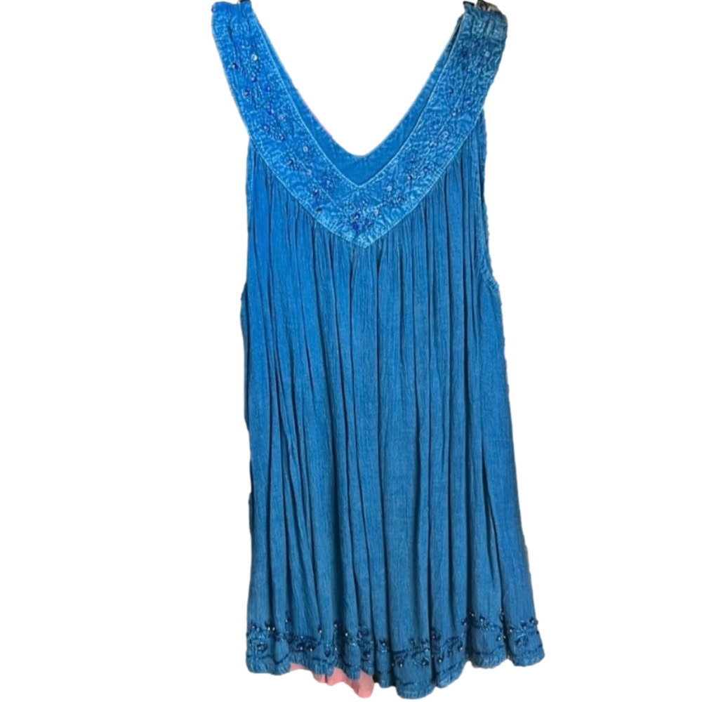 Vintage Bohemian Gauze Top Blue Sequin V Neck Sequin Hem Design Pre Loved Wear V